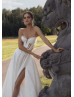 Strapless Ivory Satin Sheer Back Slit Wedding Dress